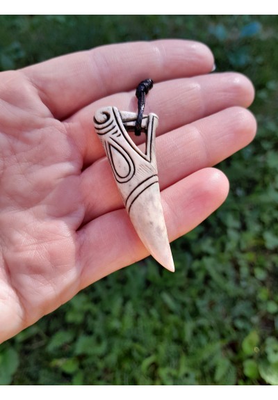 Hand-сarved Viking amulet. Dragon head with Algiz rune, moose antler pendant
