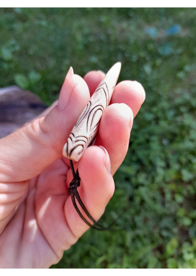 Hand-carved moose antler Dragon head with Algiz rune
