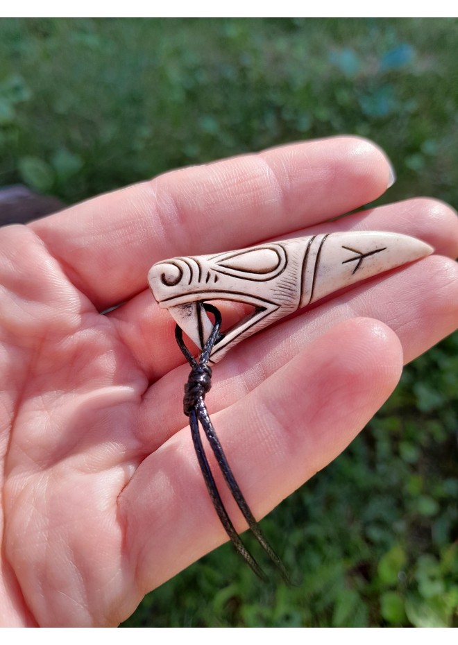 Hand-carved moose antler Dragon head with Algiz rune