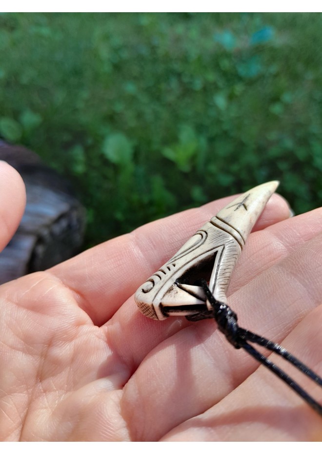 Hand-carved moose antler Dragon head with Algiz rune