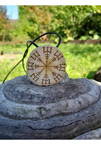 Hand-carved moose antler amulet with Helm of Awe and Algiz rune