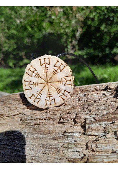 Hand-carved moose antler amulet with Helm of Awe and Algiz rune