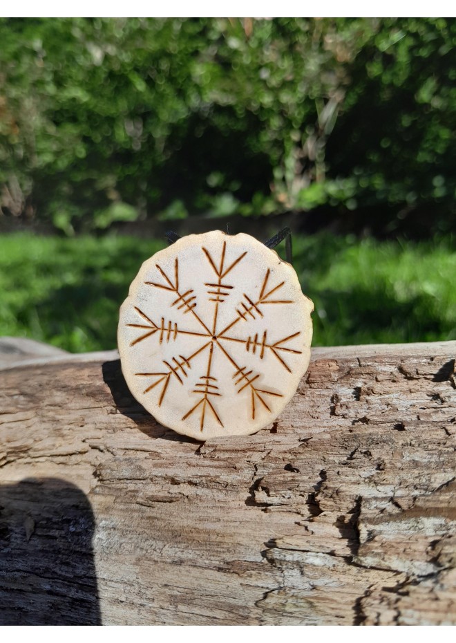 Hand-carved moose antler Viking talisman.  Helm of Awe amulet