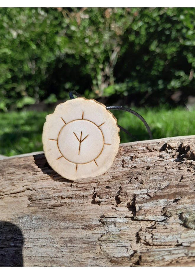 Hand-carved moose antler Viking talisman.  Helm of Awe amulet