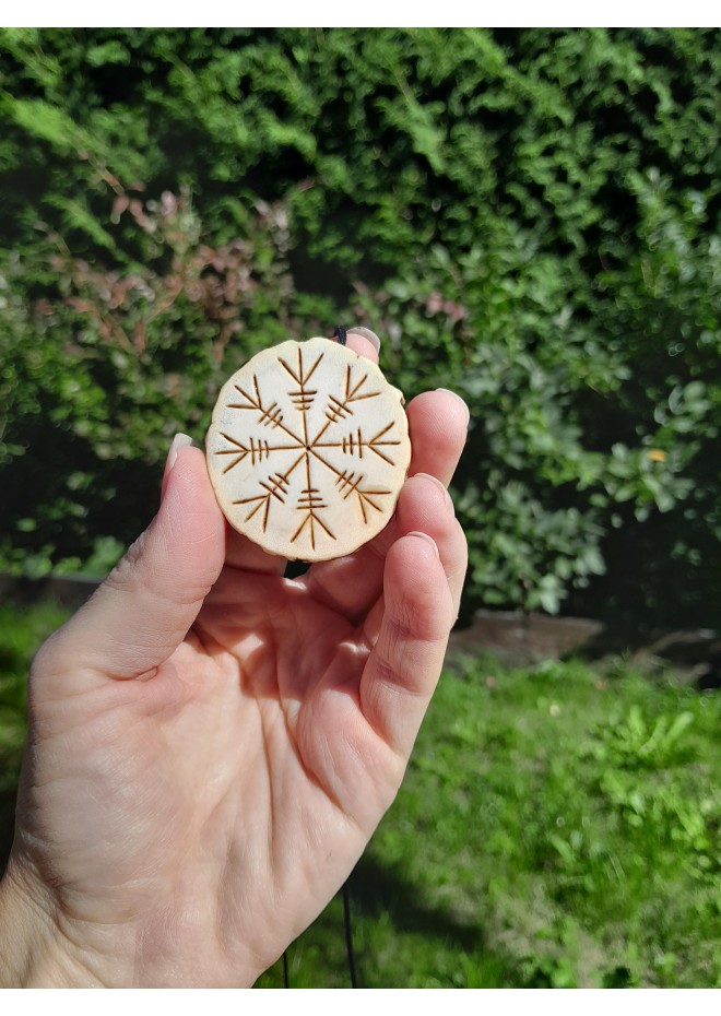 Hand-carved moose antler Viking talisman.  Helm of Awe amulet