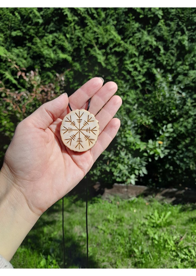 Hand-carved moose antler Viking talisman.  Helm of Awe amulet