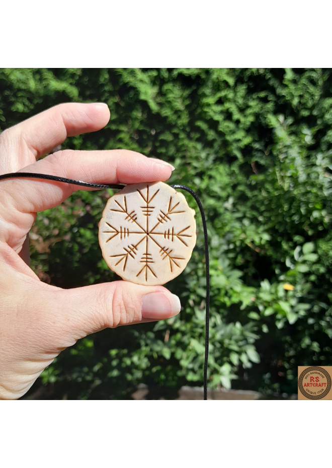 Hand-carved moose antler Viking talisman.  Helm of Awe amulet