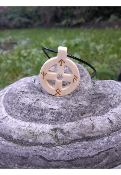 Hand-carved Viking rune pendant – Odin’s cross solar amulet