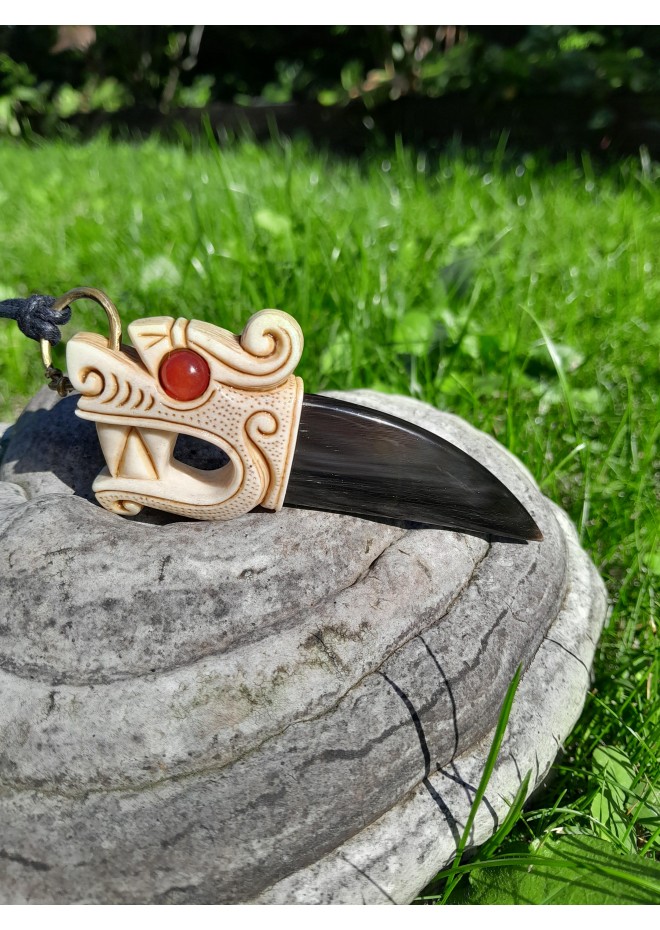Hand-carved moose antler & buffalo horn Dragon pendant