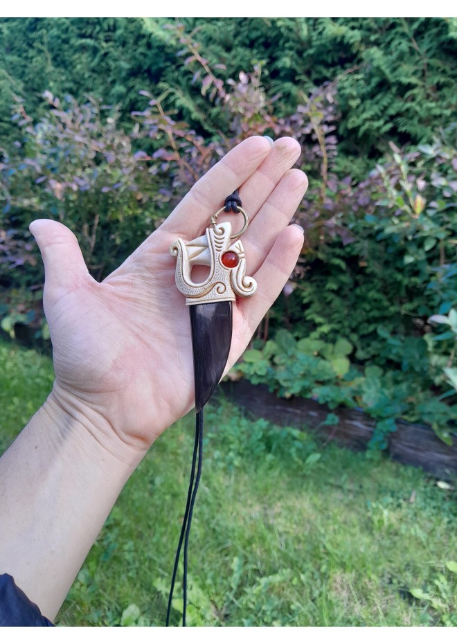 Hand-carved moose antler & buffalo horn Dragon pendant