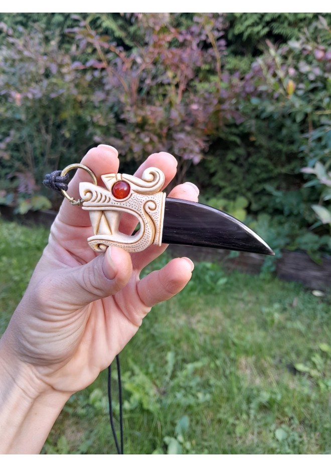 Hand-carved moose antler & buffalo horn Dragon pendant