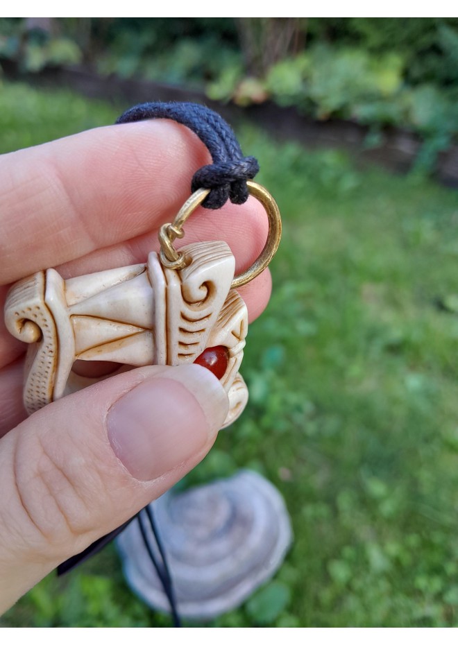 Hand-carved moose antler & buffalo horn Dragon pendant