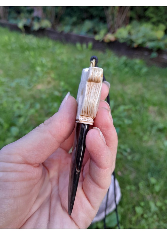 Hand-carved moose antler & buffalo horn Dragon pendant