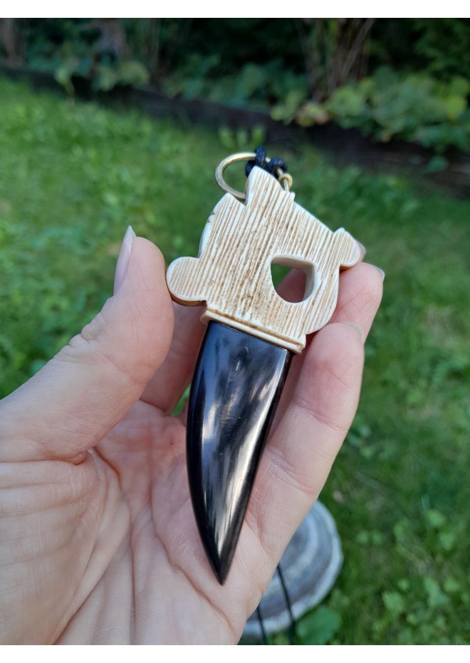 Hand-carved moose antler & buffalo horn Dragon pendant