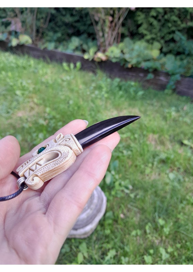 Viking Wolf amulet with green gemstone eye