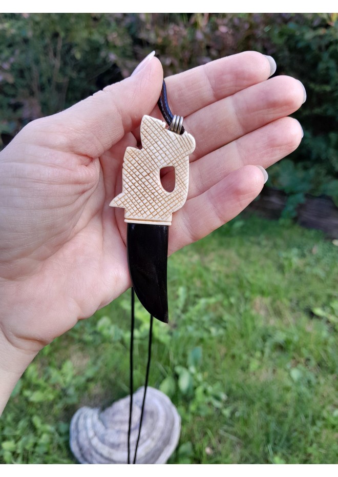 Viking Wolf amulet with green gemstone eye