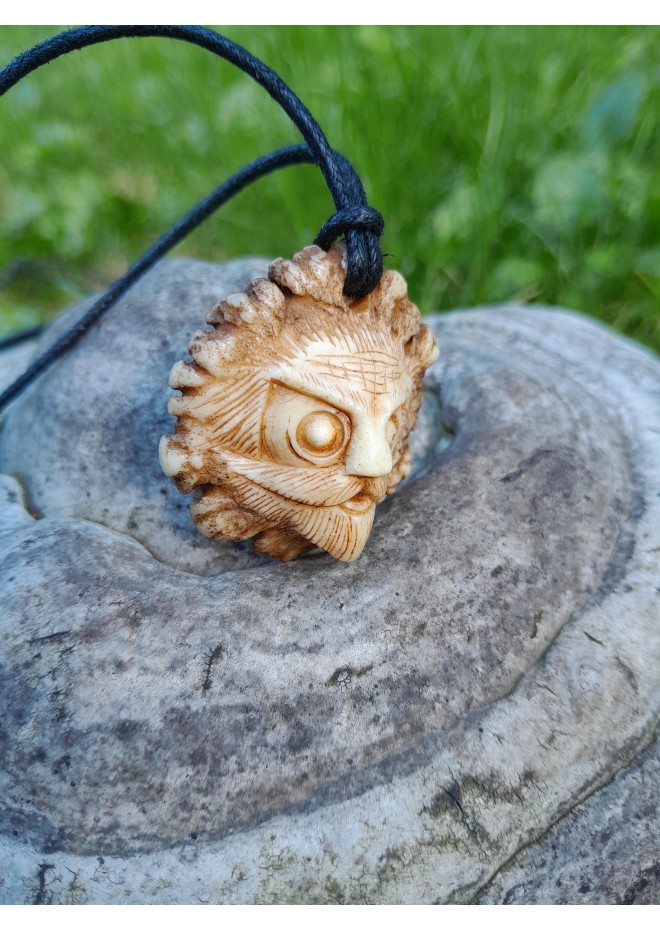 Hand-carved Odin amulet from moose antler with Helm of Awe