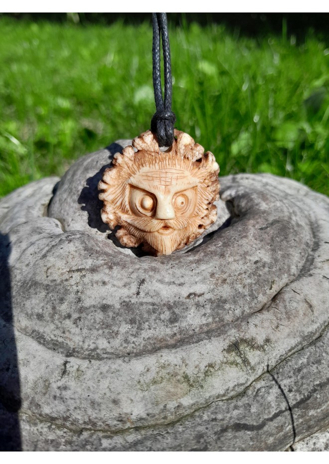 Hand-carved Odin amulet from moose antler with Helm of Awe