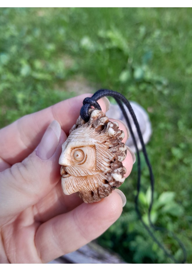 Hand-carved Odin amulet from moose antler with Helm of Awe