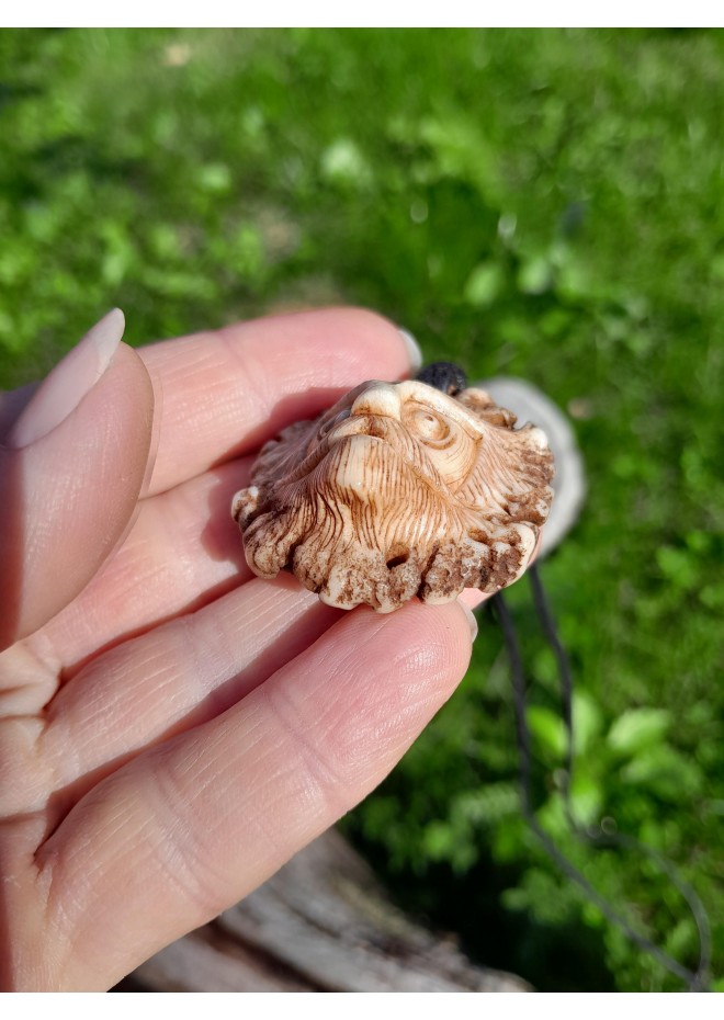 Hand-carved Odin amulet from moose antler with Helm of Awe