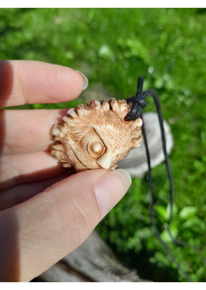 Hand-carved Odin amulet from moose antler with Helm of Awe