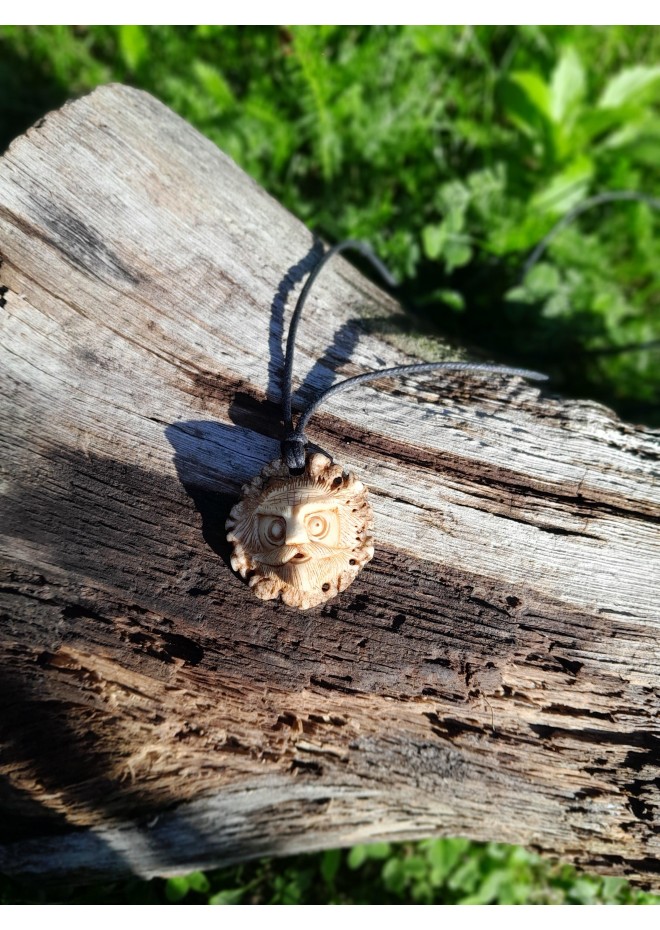 Hand-carved Odin amulet from moose antler with Helm of Awe