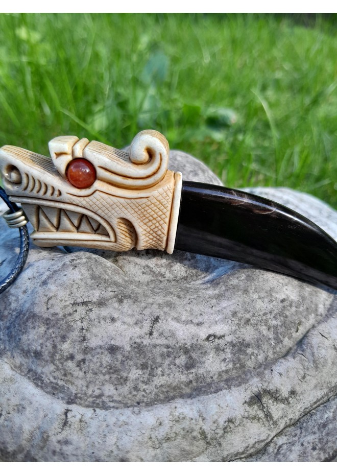 Moose antler & buffalo horn Dragon amulet for protection