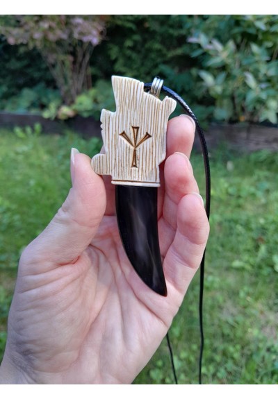 Hand-carved Viking Dragon amulet. Moose antler & buffalo horn
