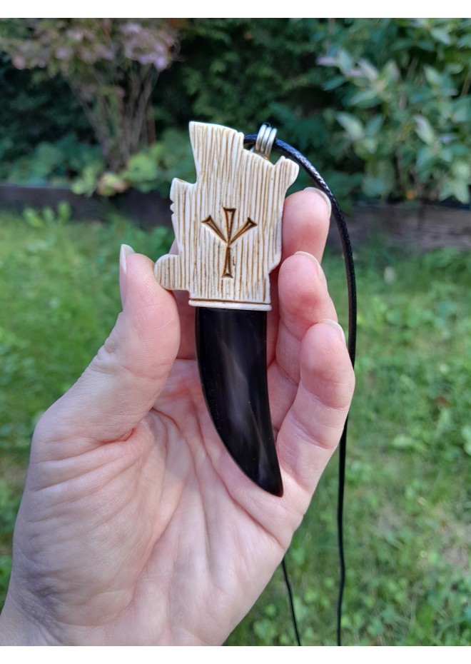 Moose antler & buffalo horn Dragon amulet for protection
