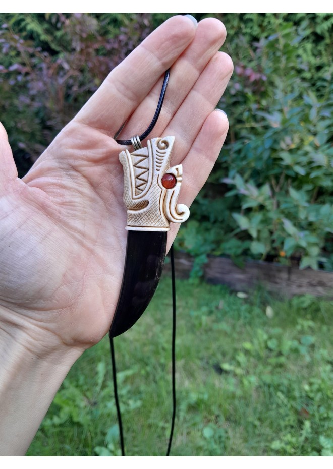 Moose antler & buffalo horn Dragon amulet for protection