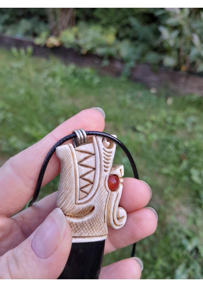 Moose antler & buffalo horn Dragon amulet for protection