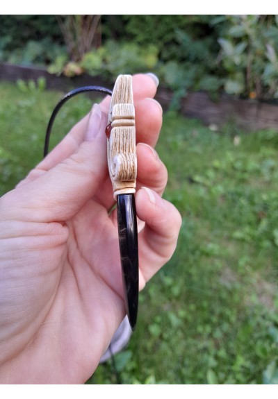 Hand-carved Viking Dragon amulet. Moose antler & buffalo horn