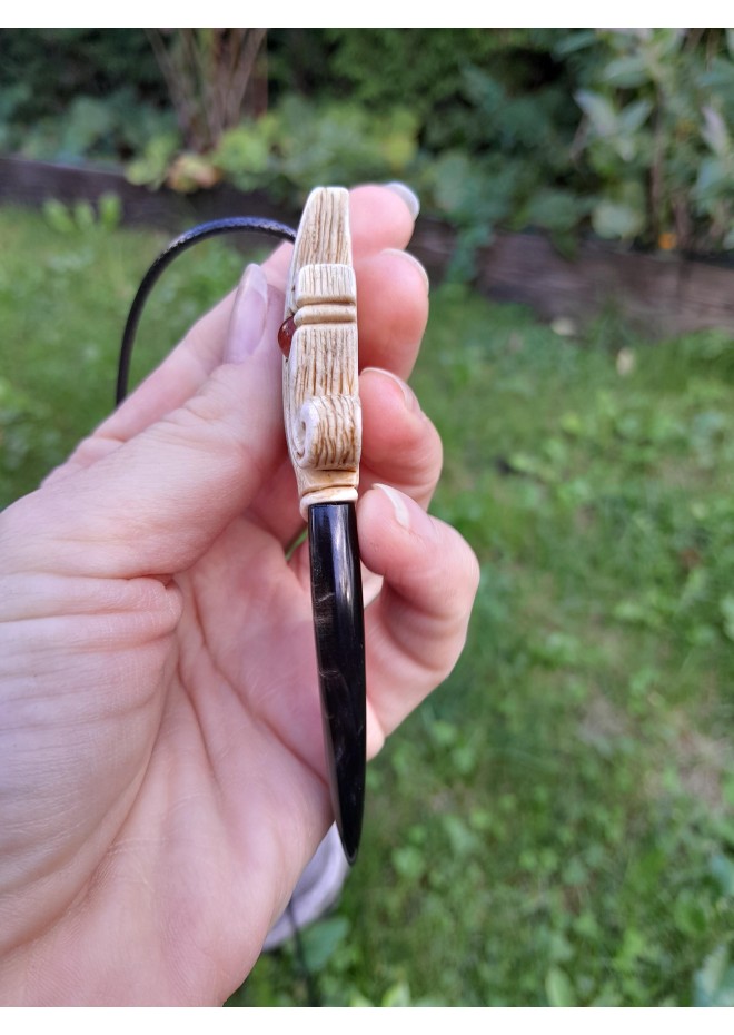 Moose antler & buffalo horn Dragon amulet for protection