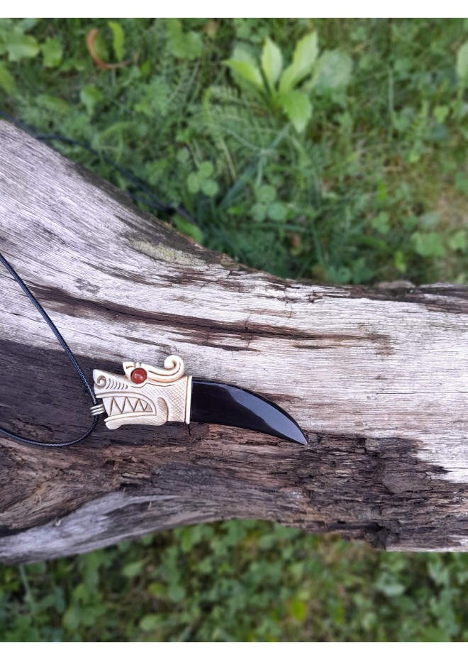 Moose antler & buffalo horn Dragon amulet for protection