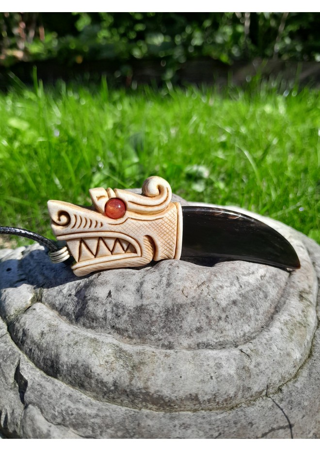 Moose antler & buffalo horn Dragon amulet for protection