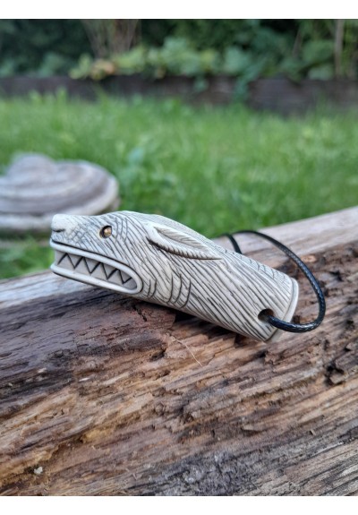 Moose antler hand-carved Viking Wolf pendant with Tiwaz rune