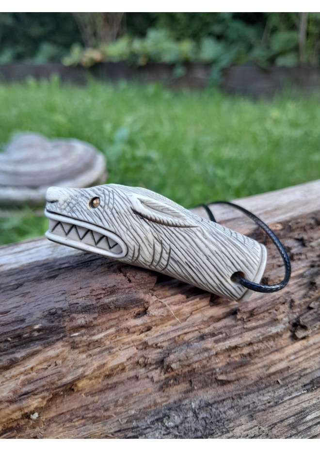Norse moose antler Wolf pendant with Tiwaz rune