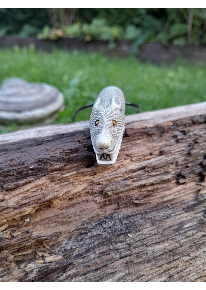 Norse moose antler Wolf pendant with Tiwaz rune