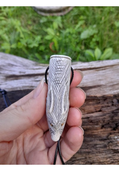 Moose antler hand-carved Viking Wolf pendant with Tiwaz rune