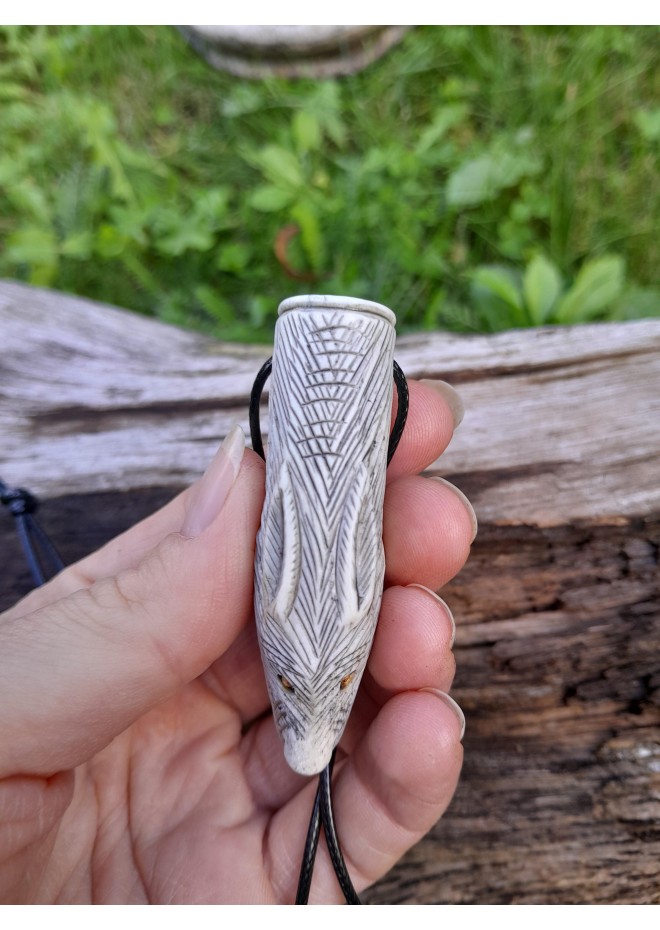 Norse moose antler Wolf pendant with Tiwaz rune