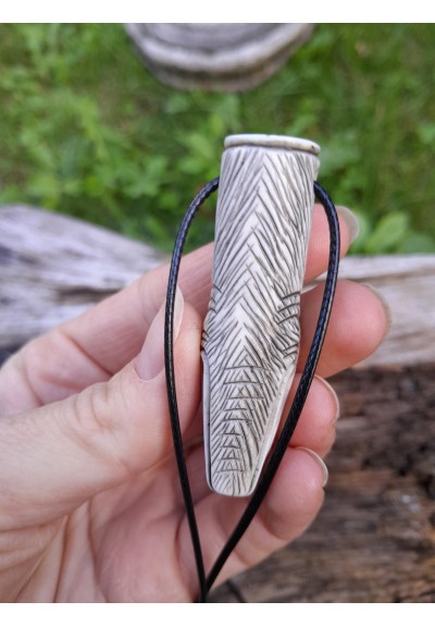 Moose antler hand-carved Viking Wolf pendant with Tiwaz rune