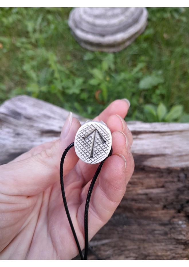 Norse moose antler Wolf pendant with Tiwaz rune