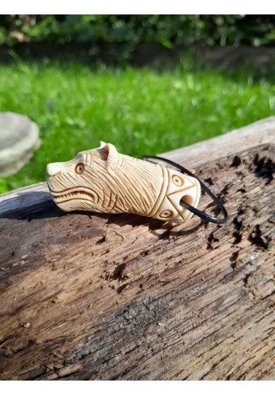 Bear amulet with Algiz rune – Norse moose antler talisman