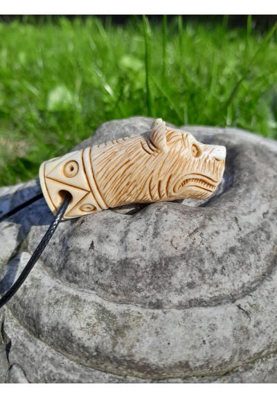 Bear amulet with Algiz rune – Norse moose antler talisman