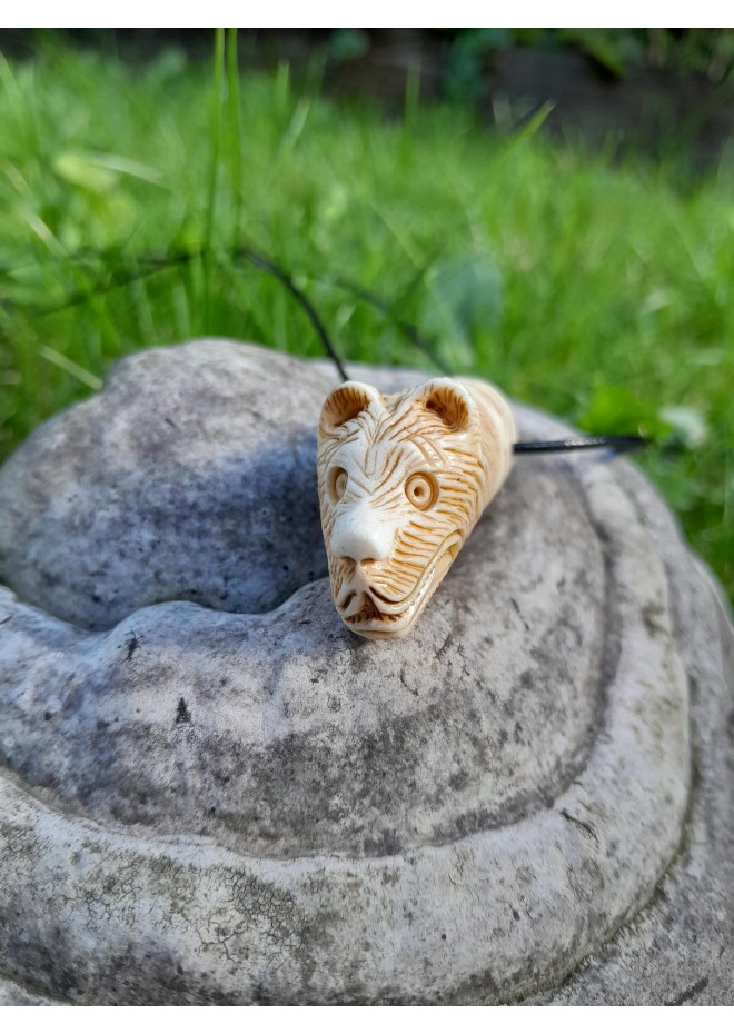 Hand-carved Viking bear amulet with Algiz rune