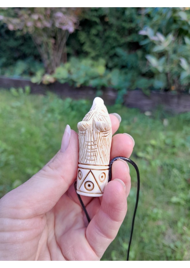 Hand-carved Viking bear amulet with Algiz rune