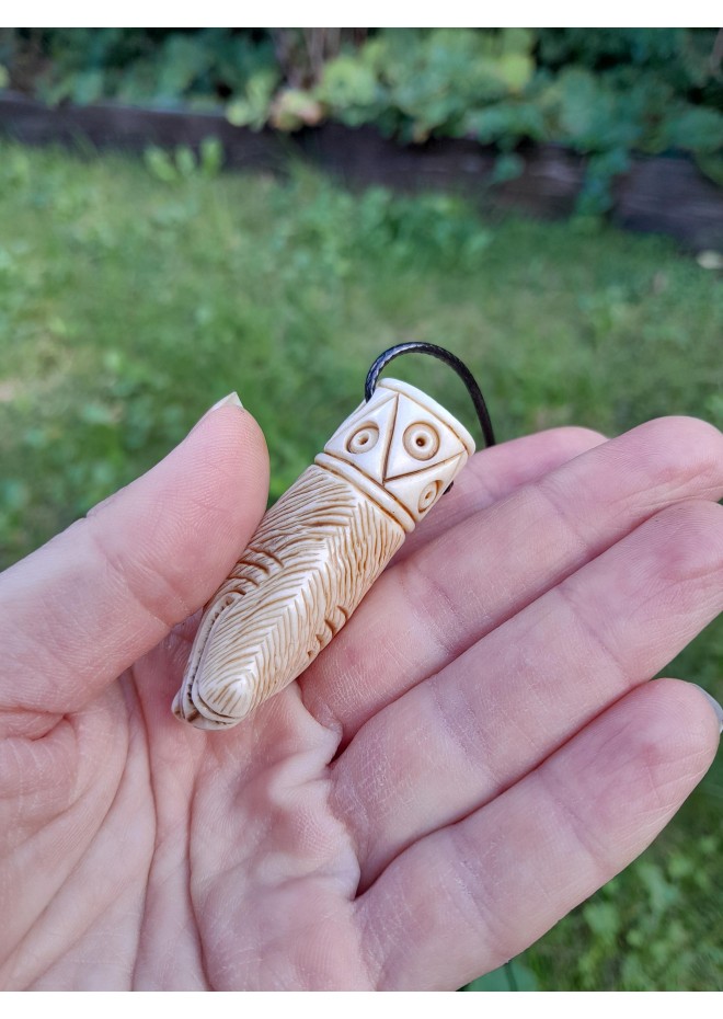Hand-carved Viking bear amulet with Algiz rune
