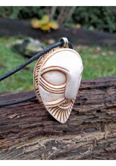 Hand-carved Double-sided Odin amulet with rune circle
