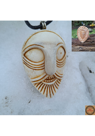 Hand-carved Double-sided Odin amulet with rune circle