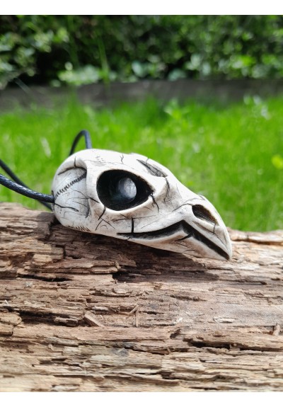 Raven skull amulet | hand-carved moose antler Viking pendant